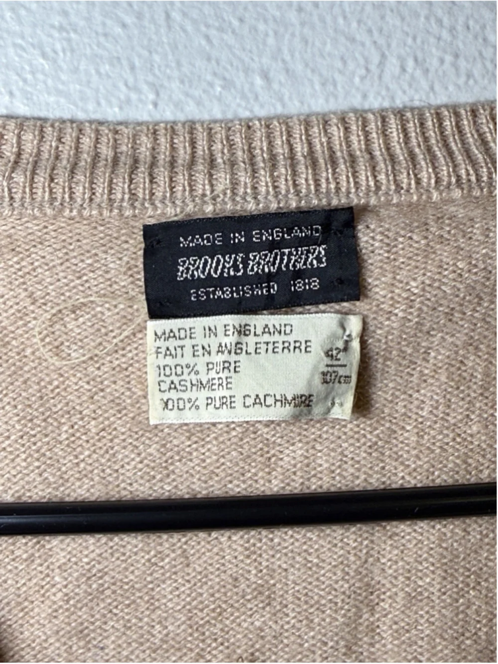 Vintage Brooks Brothers Cashmere Sweater Vest Khaki V Neck Mens 42